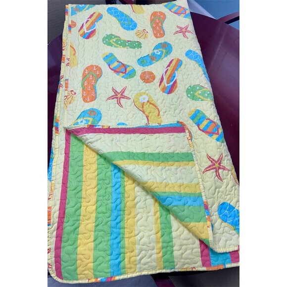 C & F Quilt Set Full/Queen Multicolor Coastal Flip Flop Beach W/Matching Shams - Picture 2 of 10